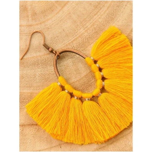 Pink Teal Tassel Drop Earring Set - Picture 2 of 2